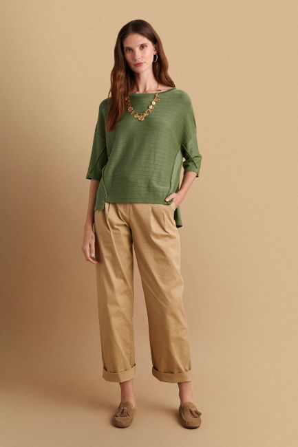 Seam-detail knitted blouse - Light khaki