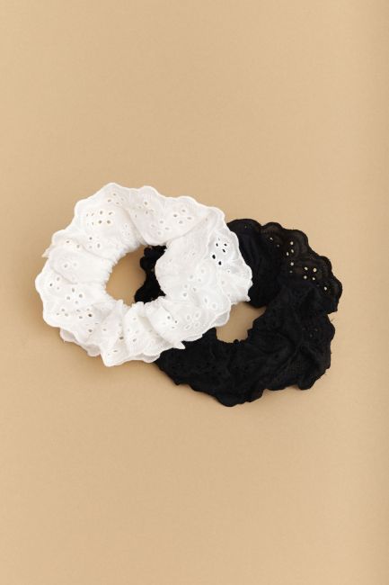 Scrunchies broderie σετ 2 τμχ. - White/black