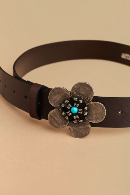 Flower buckle belt - Brown