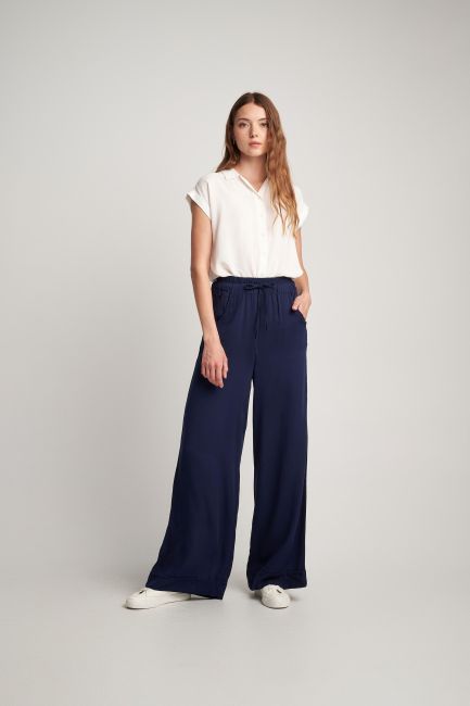 High-waisted culottes in monochrome - Blue
