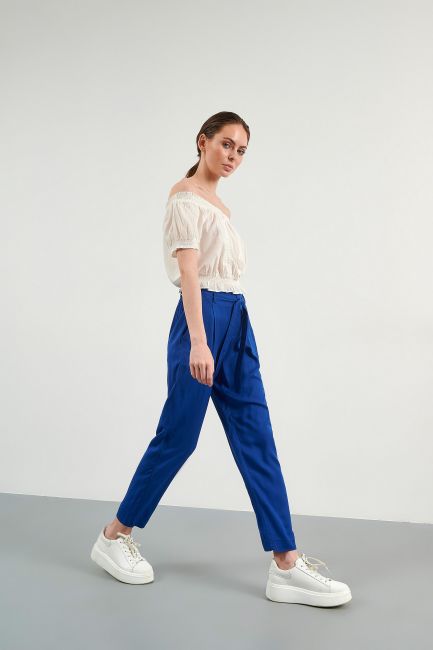Elastic waist belted trousers - Galaxy blue