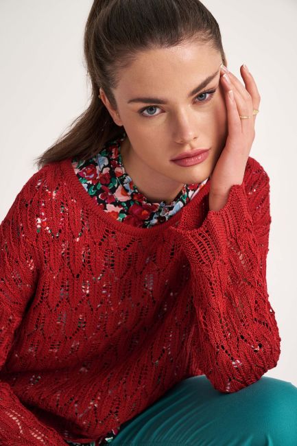 Distinctive-knit blouse - Cherry