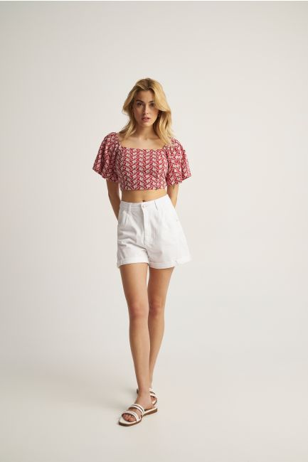 Denim shorts with turn-up hems - White