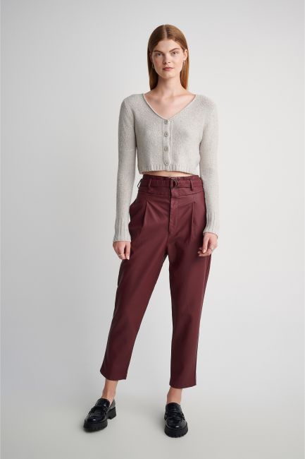 Leather-effect belted trousers - Bordeaux