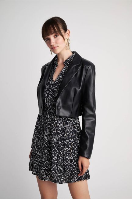 Cropped faux-leather blazer - Black