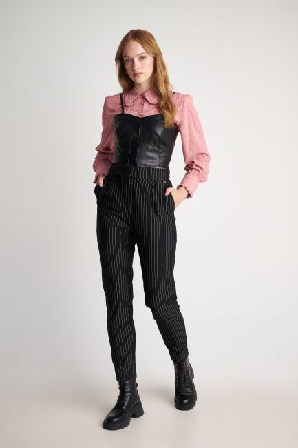 Formal striped trousers - Black