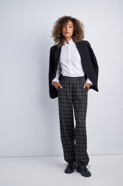 Elastic-waist plaid trousers - Grey
