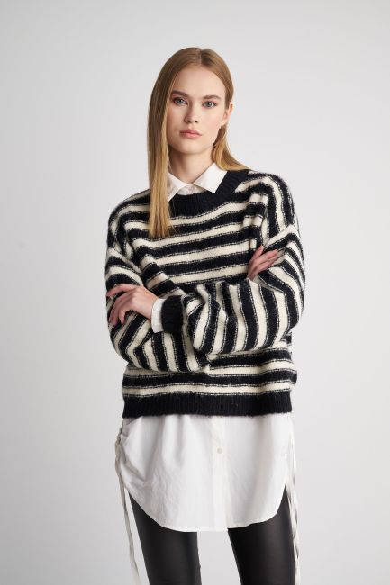 Striped knitted blouse - Black