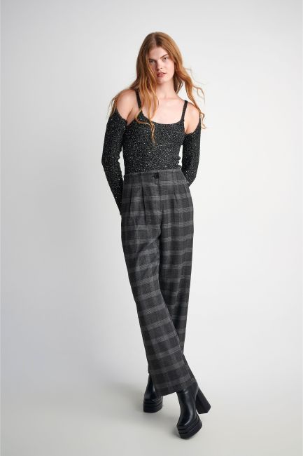 Pleated plaid trousers - Grey