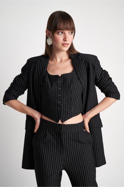 Striped cropped vest - Black