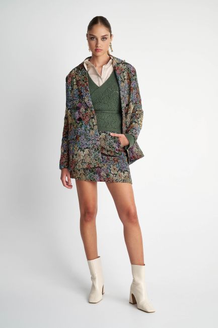 Φούστα μίνι μπροκάρ φλοράλ - Multicolor