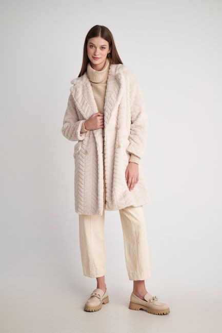 Παλτό γούνινο με ζώνη - Vanilla