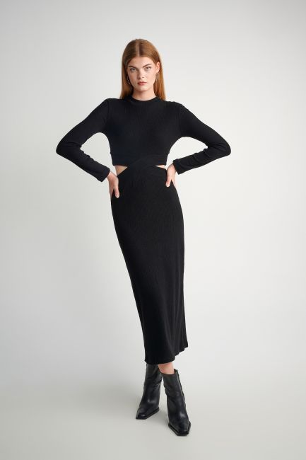 Φόρεμα ριμπ με cut-out - Black