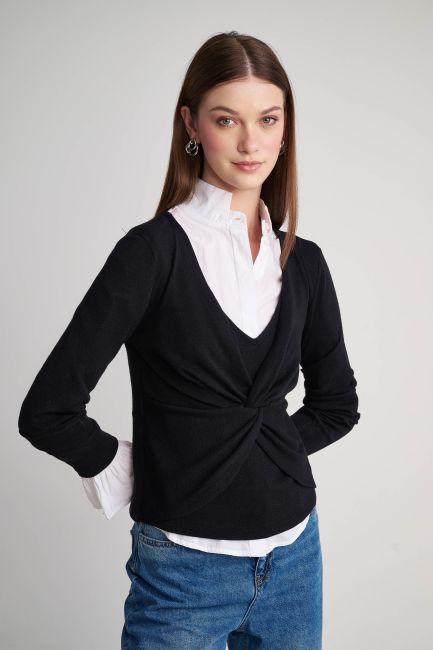 Knotted double layer blouse - Black