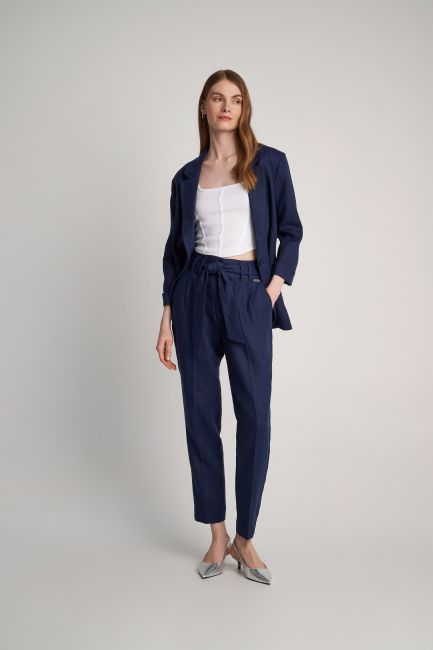 Linen belted trousers - Blue