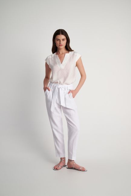Linen belted trousers - White
