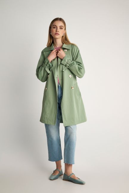 Double-breasted buttoned trench coat - Mint