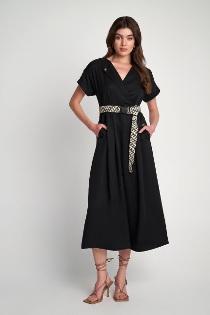 Φόρεμα lyocell με ζώνη - Black