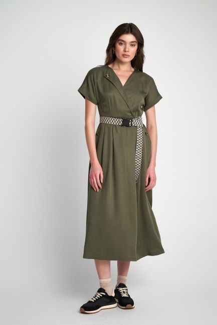 Belted lyocell dress - Khaki