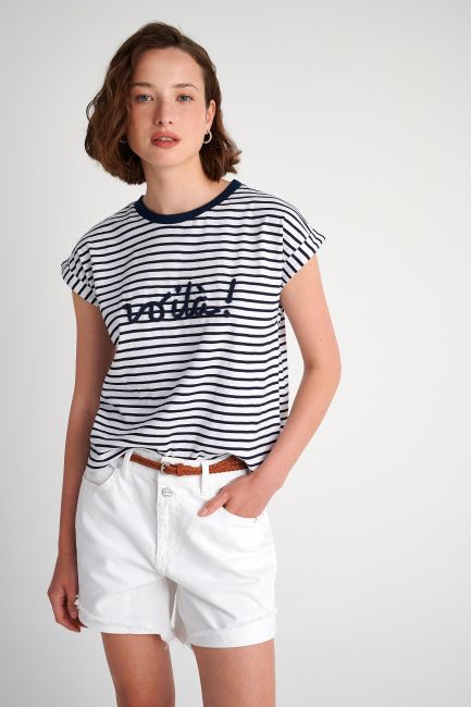 Striped blouse with lettering - Blue