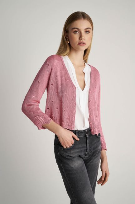 Short knitted cardigan - Pink