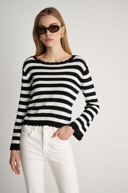 Striped knit blouse - Black
