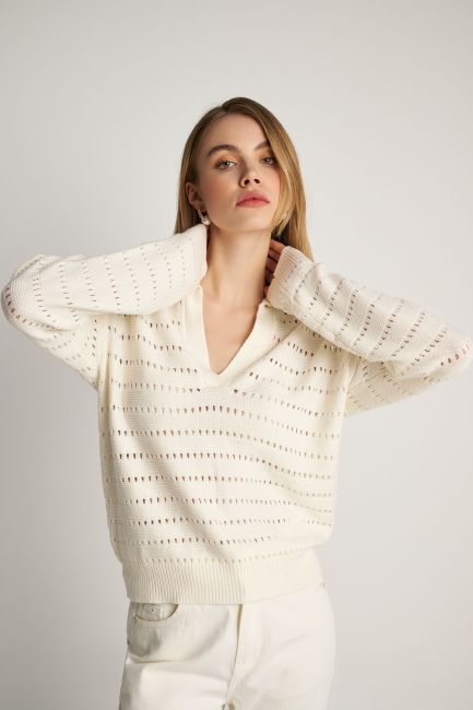 Distinctive-knit polo sweater - Off white