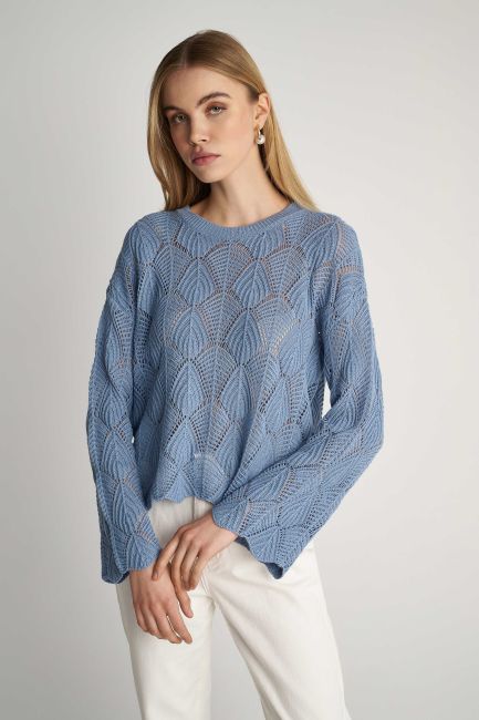 Perforated-knit blouse - Light blue