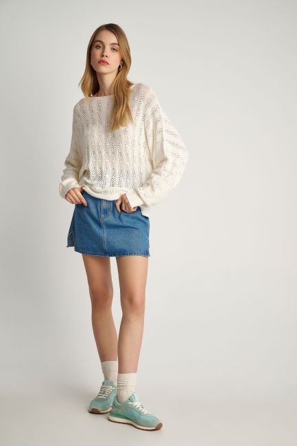 Blouse in perforated knit - White