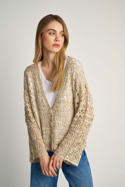 Loose-knit cardigan - Natural