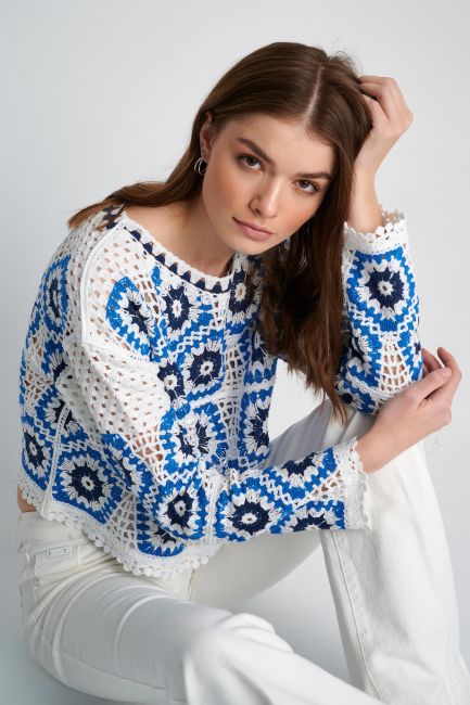 Crochet long-sleeve blouse - Off white