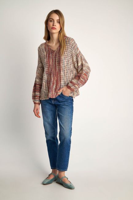 Knitted hooded blouse - Multicolor