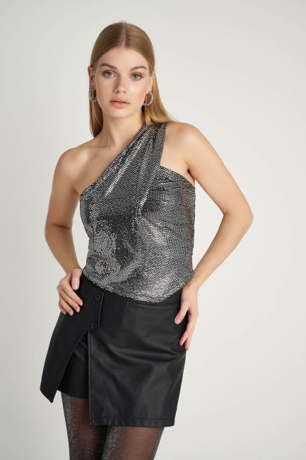 One shoulder sequin blouse - Silver