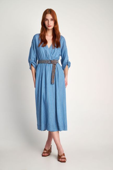 Φόρεμα ριγέ με ζώνη - Light blue