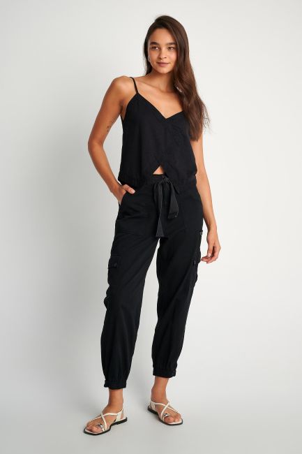 Elastic-waist cargo trousers - Almost black