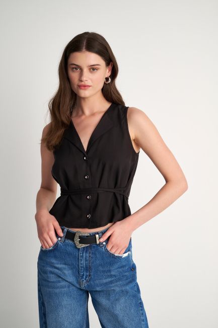 Button-front sleeveless top - Black