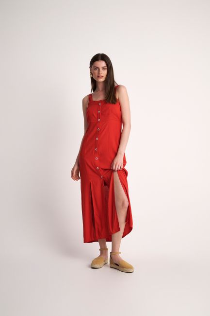 Φόρεμα με τιράντες και ανοίγματα - Red