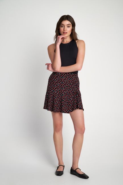 Ruffle-detail mini floral skirt - Black