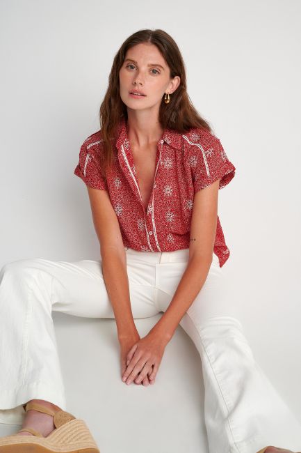 Printed broderie shirt - Red
