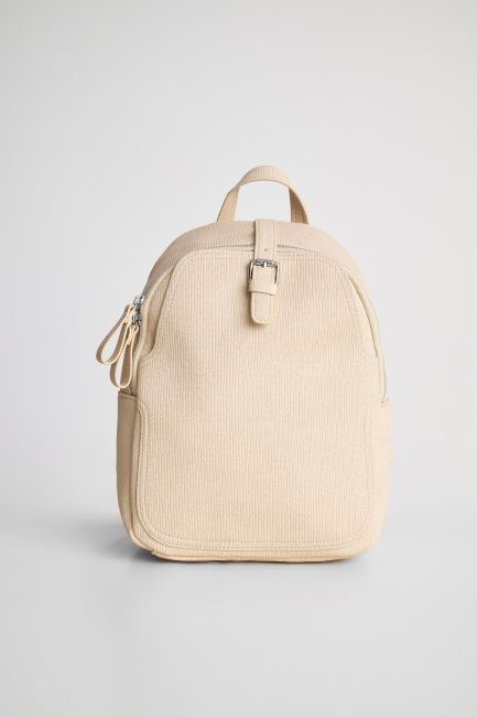 Textured leatherette backpack - Beige