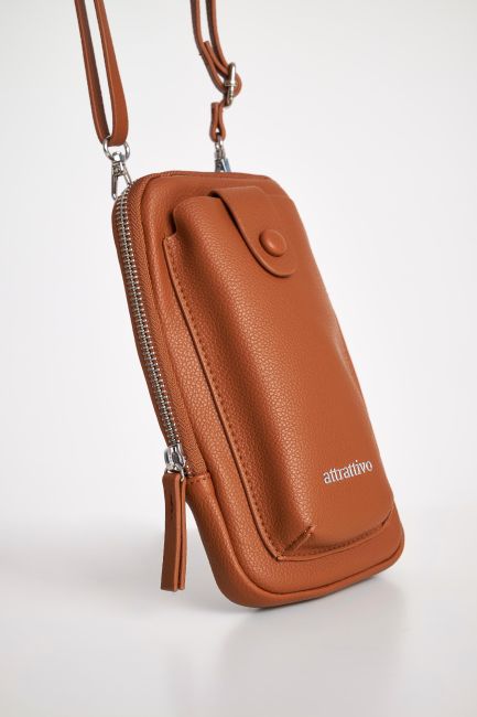 Leatherette phone bag - Tabac