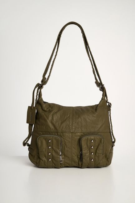 Leatherette shoulder bag - Khaki