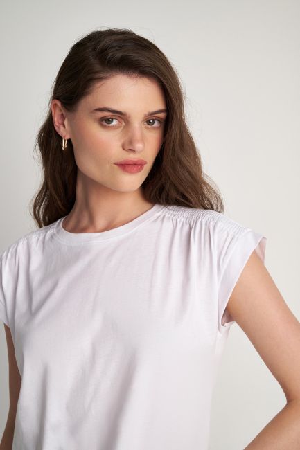 Shirred shoulder blouse - White