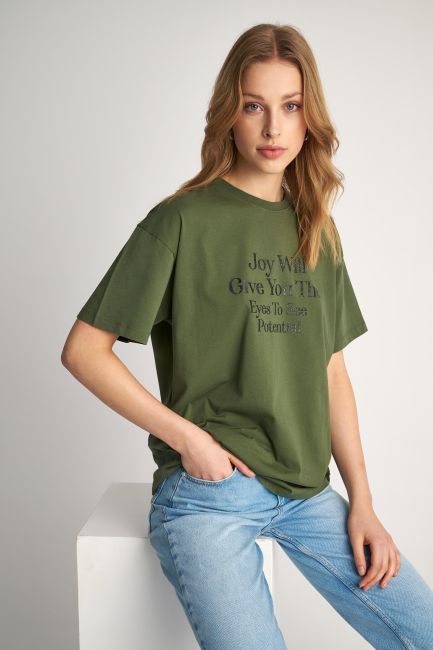 T-shirt με lettering - Khaki