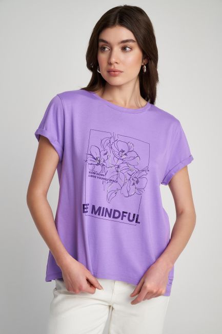 T-shirt φλοράλ με τρουκς - Lilac