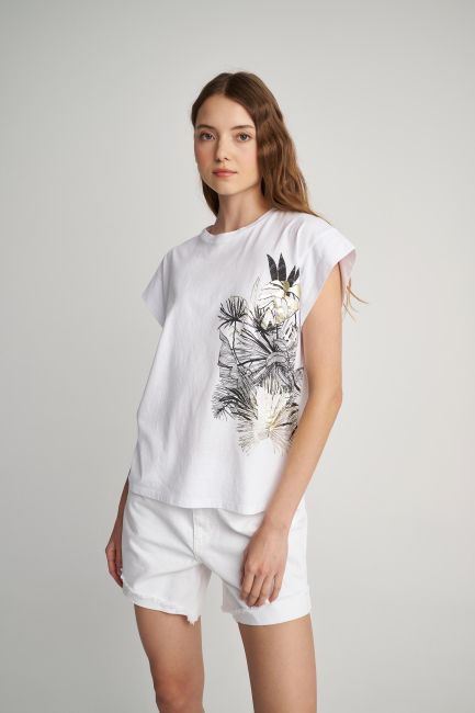Μπλούζα με μοτίβο φύλλα - White