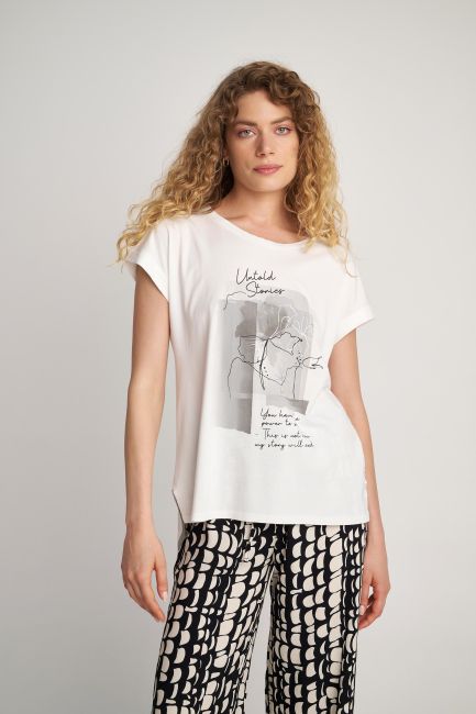 Asymmetric blouse with print - Off white