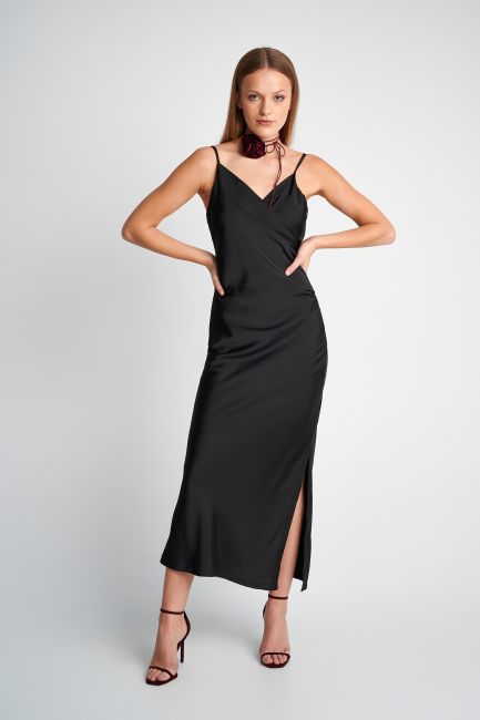 Φόρεμα σατινέ σε στιλ lingerie - Black
