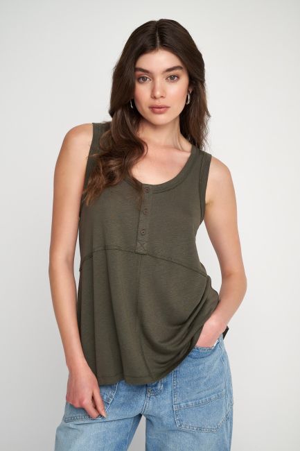 Seam-detail sleeveless blouse - Khaki