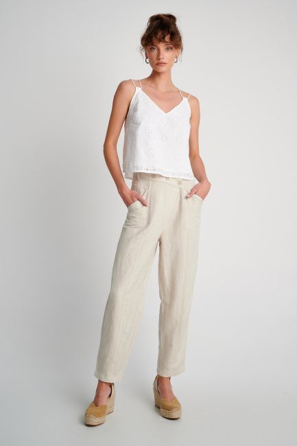 Seam-detail linen blend trousers - Natural